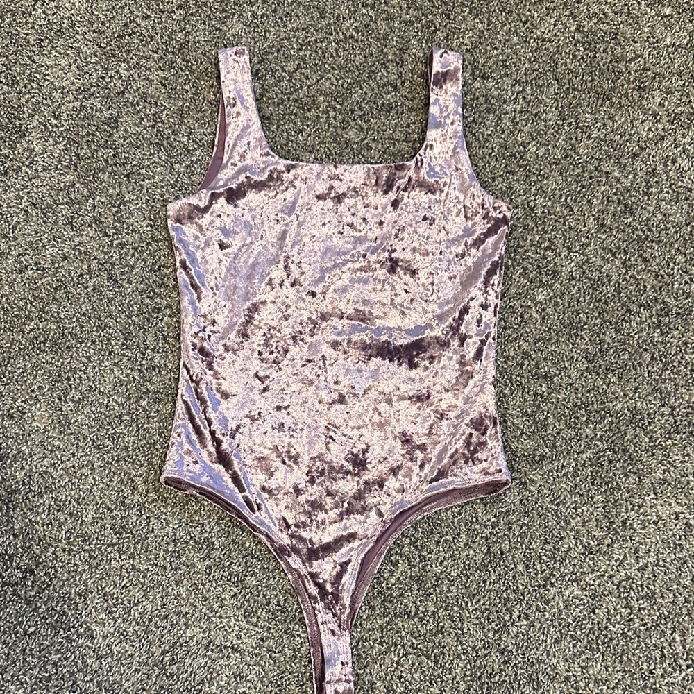 Francesca's Collections Velvet Bodysuit in Purple